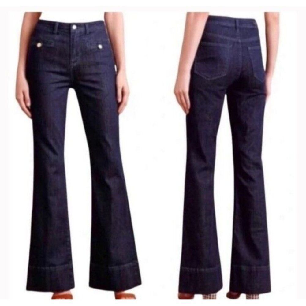 Anthropologie Pilcro Dark Wash Superscript High Waisted Flare Jeans Size 32